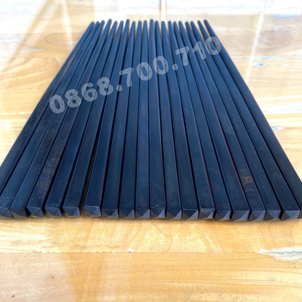 Đũa gỗ Mun sừng vuông trơn cao cấp - đen tự nhiên - Siêu bền - hàng đóng hộp cao cấp