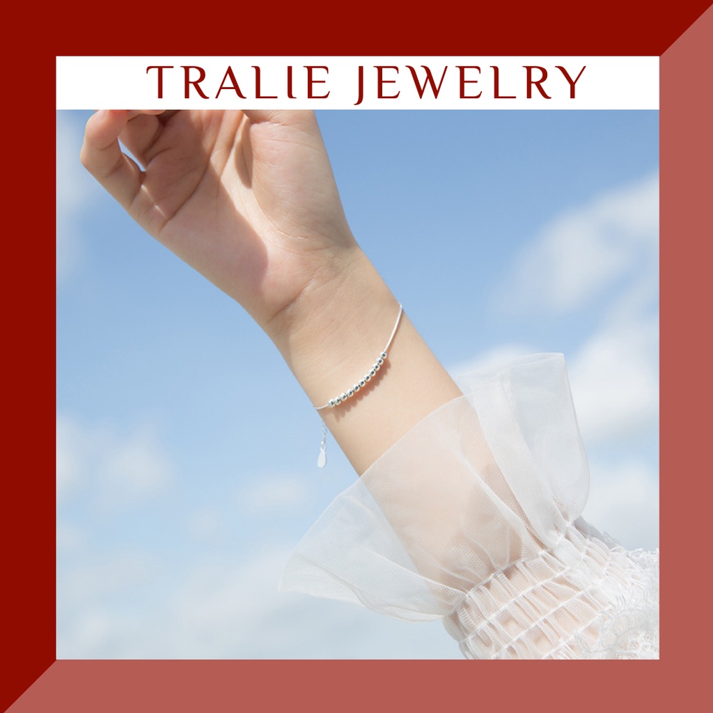 Lắc tay bạc nữ Tralie Jewelry, vòng tay nữ mix bi tròn dễ dàng chỉnh size