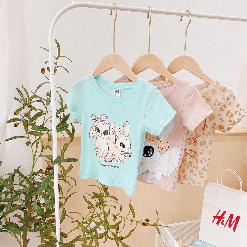 áo thun bé gái xuất dư h.&amp;m cotton oganic 3 màu siêu xinh Shushibaby