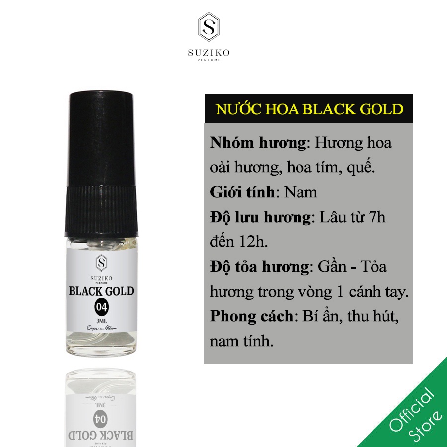 Nước hoa nam Suziko Black Gold dạng xịt. Nước hoa mini nam tính, gợi cảm, thu hút 3ml