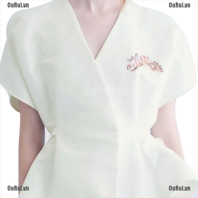 (FCC) Trâm Cài Áo Sơ Mi Cotton Đính Đá Và Ngọc Trai Giả Phong Cách vintage