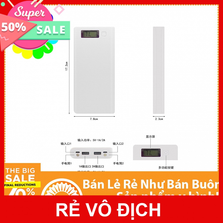 Box sạc dự phòng 8 cell hiển thị LCD - Không pin