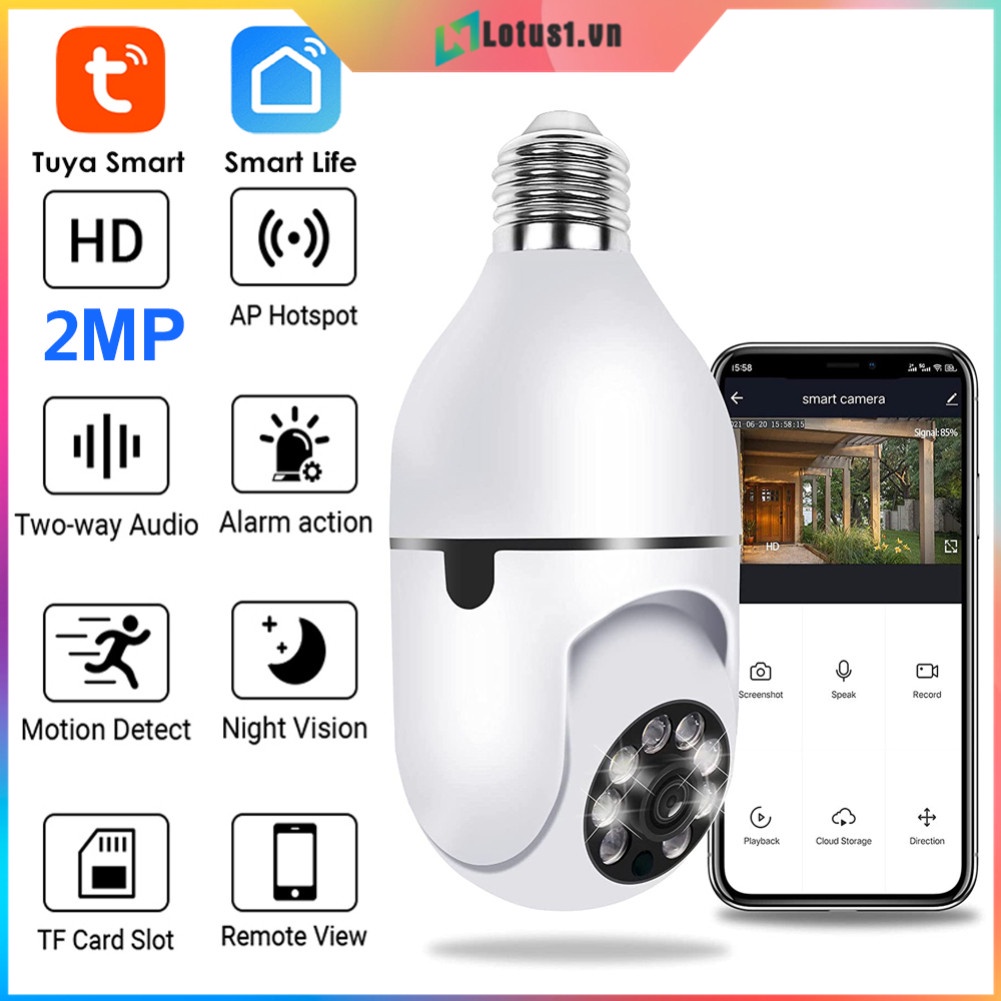2MP Tuya Smart Life E27 Bulb Lamp Camera 1080P Wifi IP PTZ IR Night Vision Home Security Auto Tracking Video Surveillance Camera