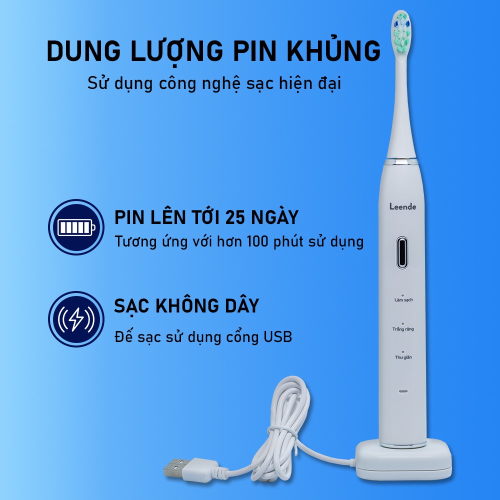 Bàn chải điện Leende đánh răng tự động sạc cảm ứng từ cao cấp