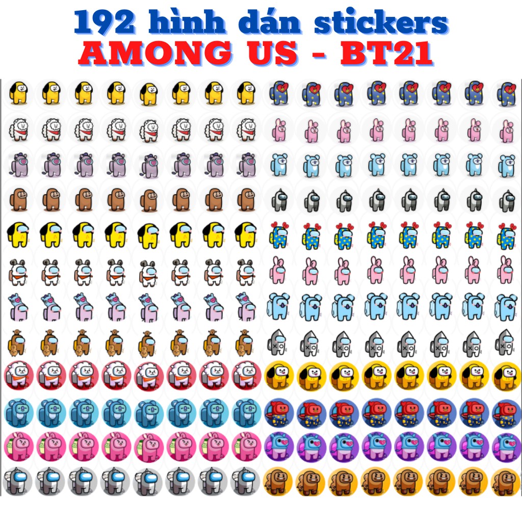 192 hình dán stickers Among Us BT21