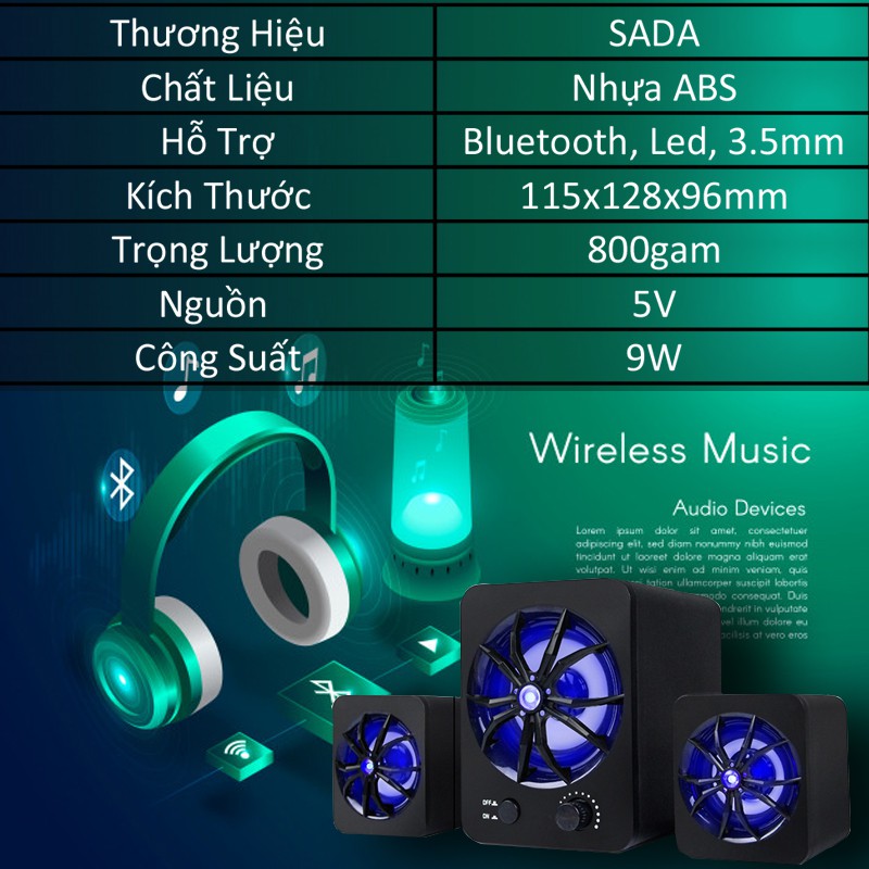 [CAM KẾT NHƯ HÌNH] Bộ Loa Sada Máy Vi Tính Bluetooth D-217, Có led 7 màu ấn tượng + Tặng Khò Guang Kiêm Móc Khóa