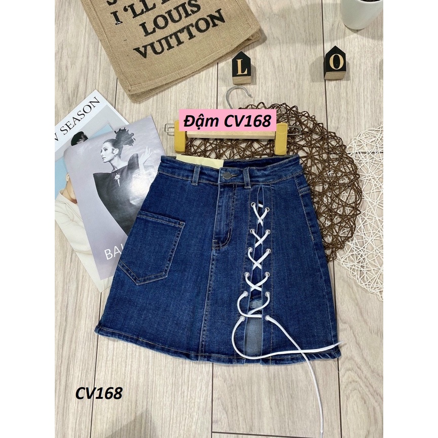 Chân váy jeans đan dây co giãn có lót quần CV168
