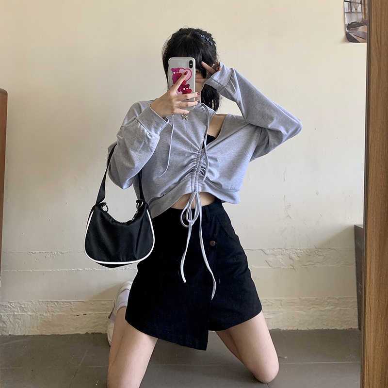 Áo thun tay dài cổ chữ V dáng rộng thời trang mùa thu phong cách Hàn Quốc cho nữ