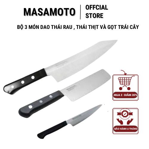 Bộ hai dao và ba dao Masamoto đủ chủng loại dáng Nhật cán nhựa hàng chính hãng bảo hành 6 tháng