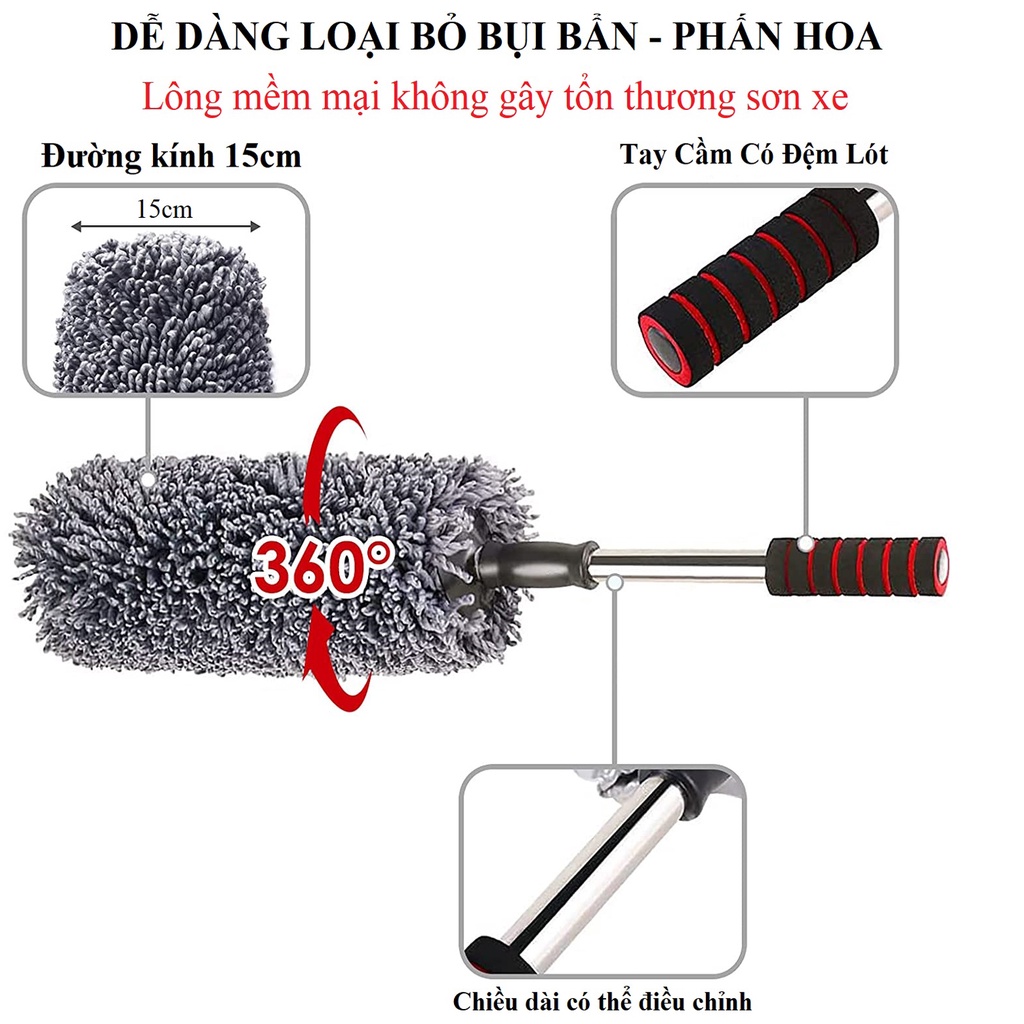 Chổi Lau Xe Ô Tô, Xe Tải Sợi Quang Dầu Microfiber, Điều Chỉnh Được Độ Dài - Có Túi Đựng Đi Kèm Cao Cấp Amalife