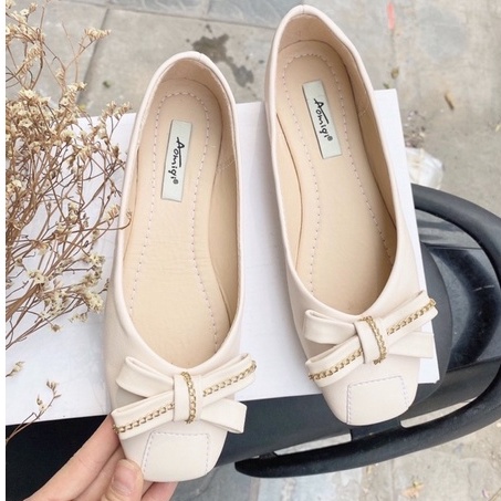 Giày bệt búp bê nữ nơ xích đế mềm