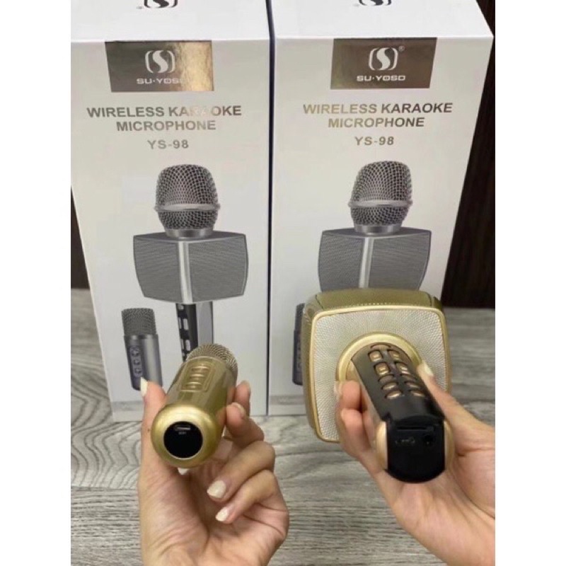 Mic karaoke bluetooth, micro karaoke không dây YS 98 cao cấp âm thanh trong âm bass trầm ấm tích hợp song ca