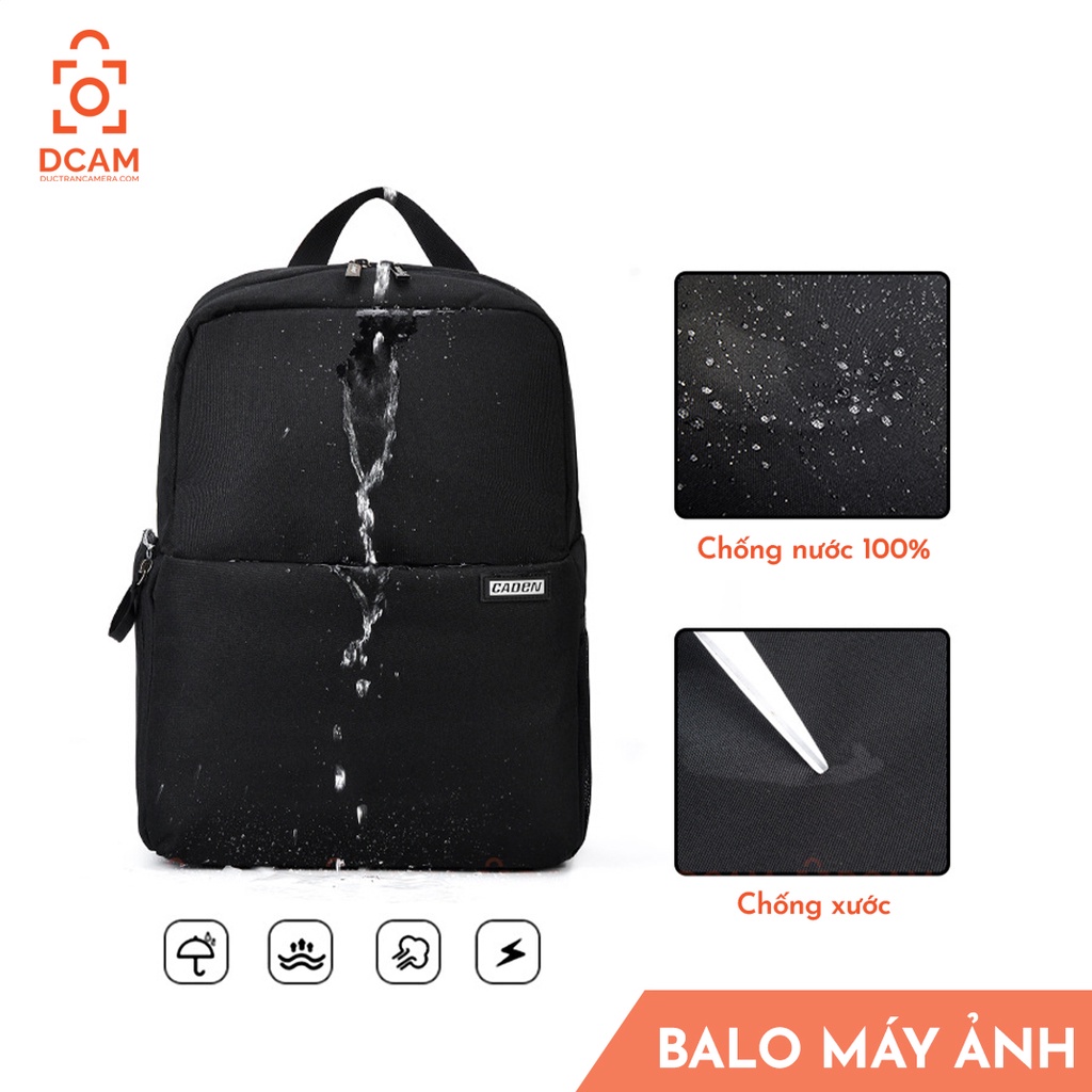 Balo máy ảnh Caden Half Photo - CHỐNG NƯỚC 100% - Thao tác nhanh - Có ngăn đựng lapop