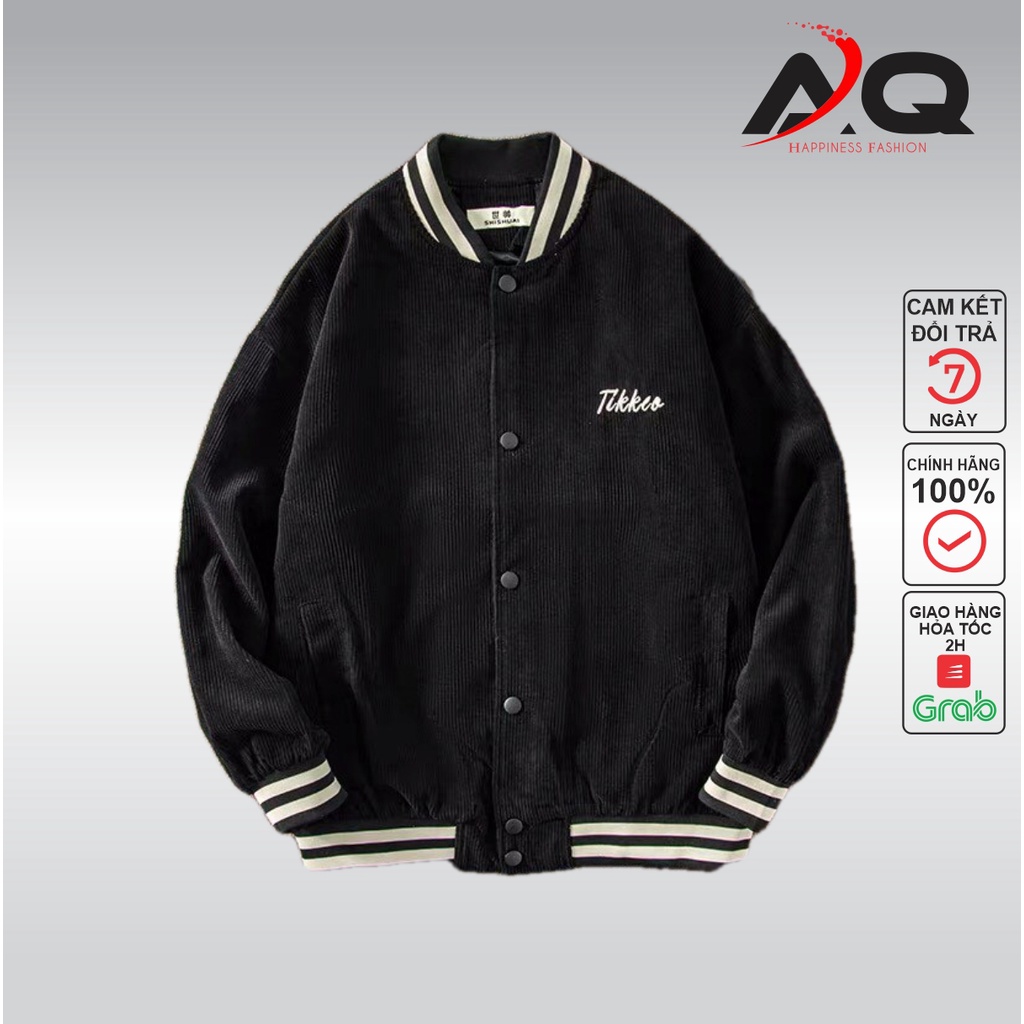 Áo bomber áo bomber varsity khoác nhung tăm 1 lớp Tikkeo thêu chữ cao cấp
