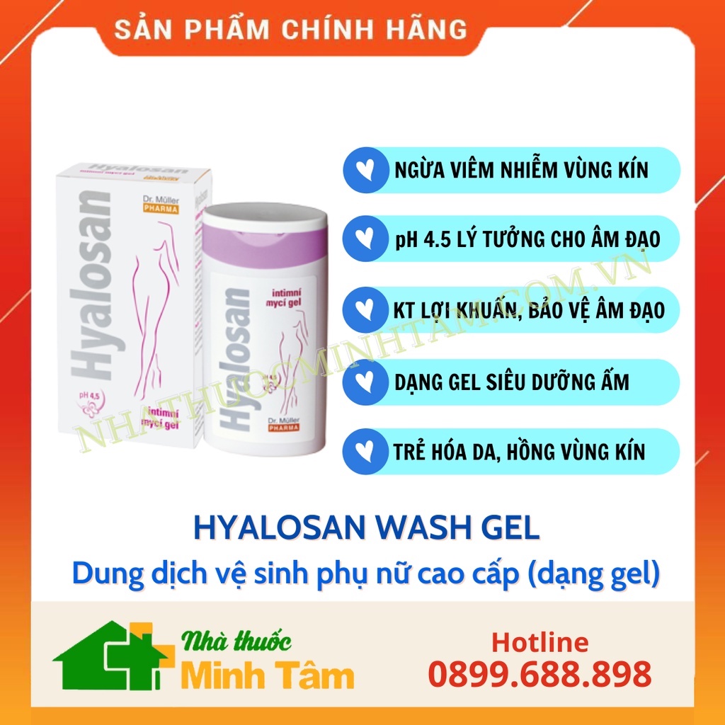 Dung dịch Vệ sinh Phụ nữ Cao cấp - HYALOSAN WASH GEL (Dạng Gel siêu dưỡng ẩm) [CHÍNH HÃNG - CỘNG HÒA SÉC]