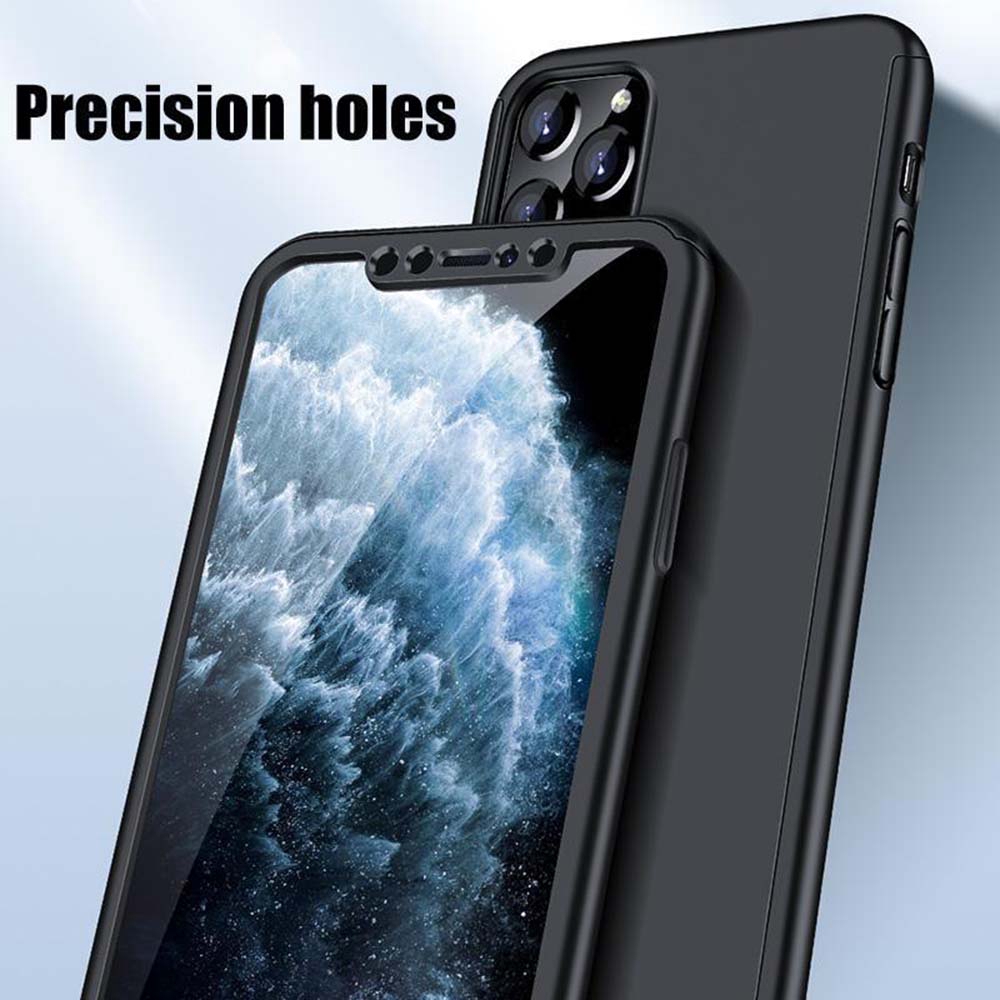 Ốp điện thoại cứng mỏng chống sốc + kính cường lực bảo vệ 360 cho iPhone 11 11Pro Max XS Max XR 6S 7Plus SE 2020