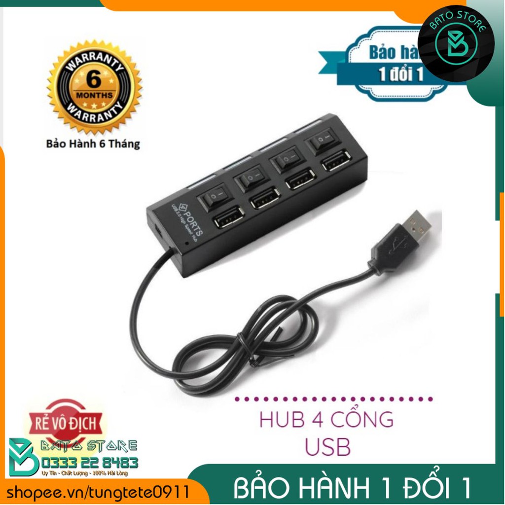 Hub USB hình ổ điện 1 ra 4 - Có công tắc bật tắt