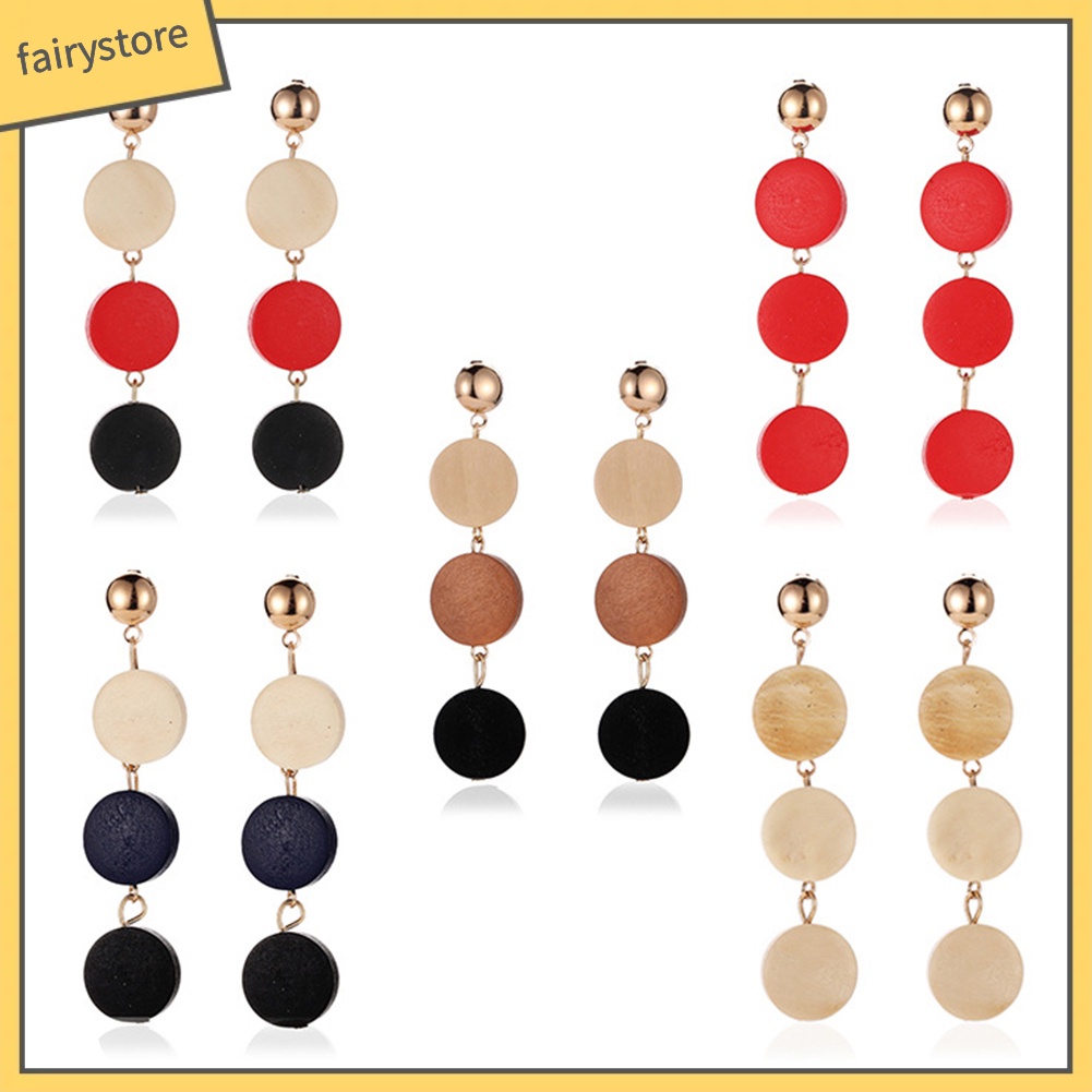 Hoa tai dáng thả mặt hình tròn bằng gỗ cho nữ