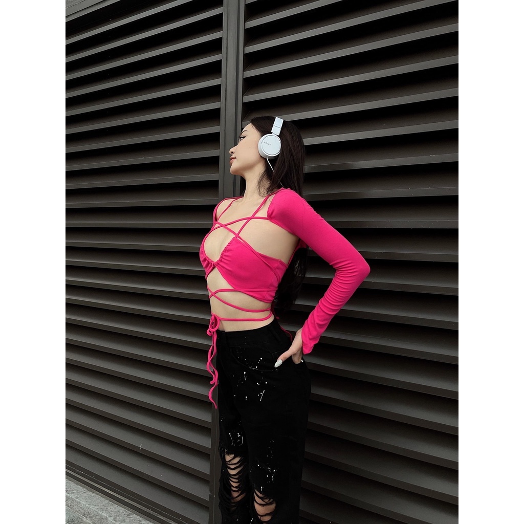 Áo Bra Dây Quấn Tay Dài LSEOUL A2556 Chất Thun Co Dãn Năng Động Hiphop Gợi Cảm