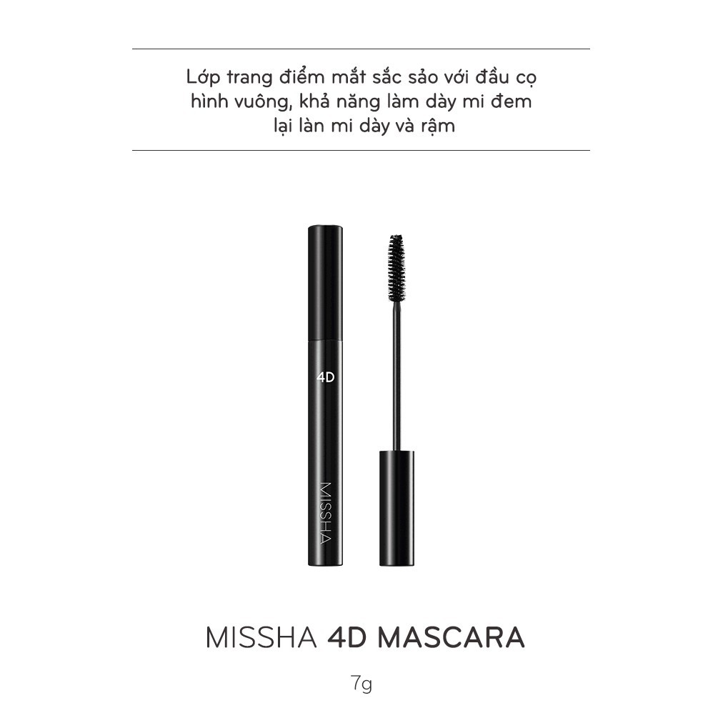 Mascara Missha 4D Mascara - Làm Dày Mi Không Lem - Amora Skinlab