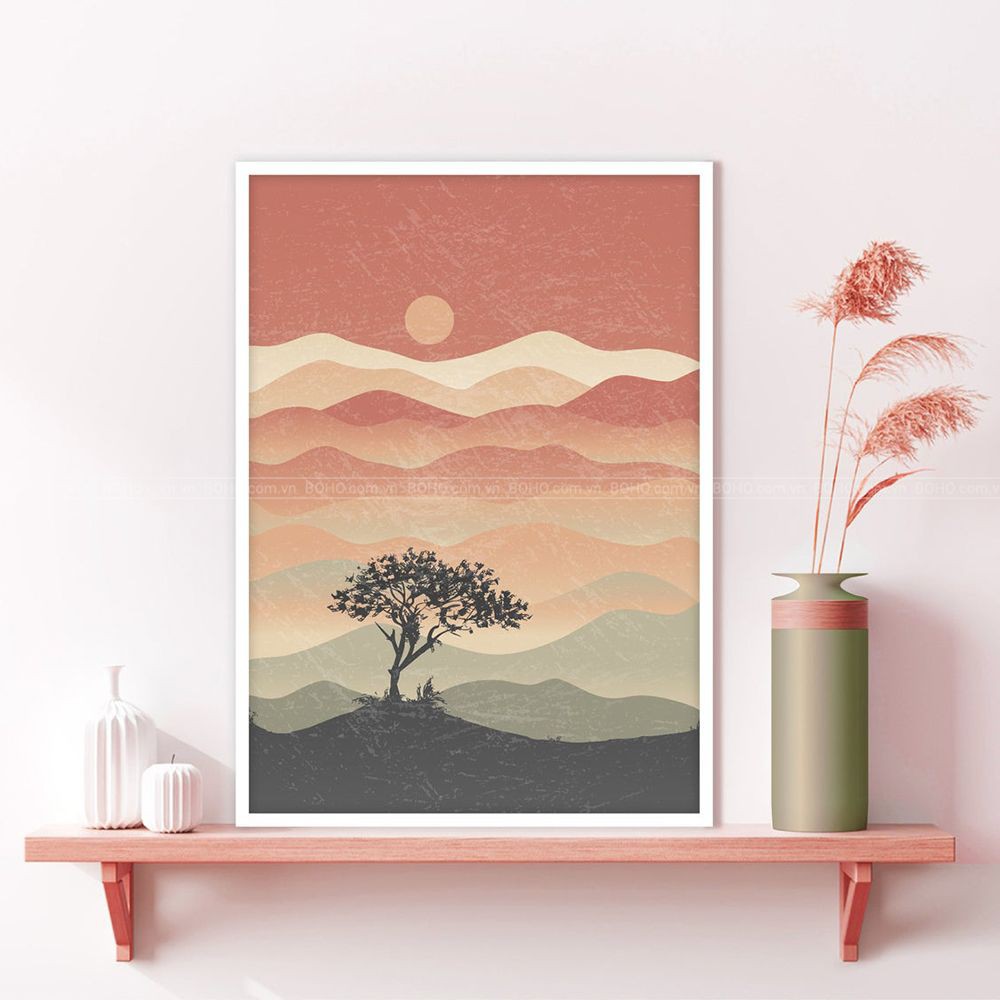 Tranh BOHO trừu tượng 40*60cm - Tranh canvas treo tường phòng khách phòng ngủ, tặng đinh 3 chân treo tranh.