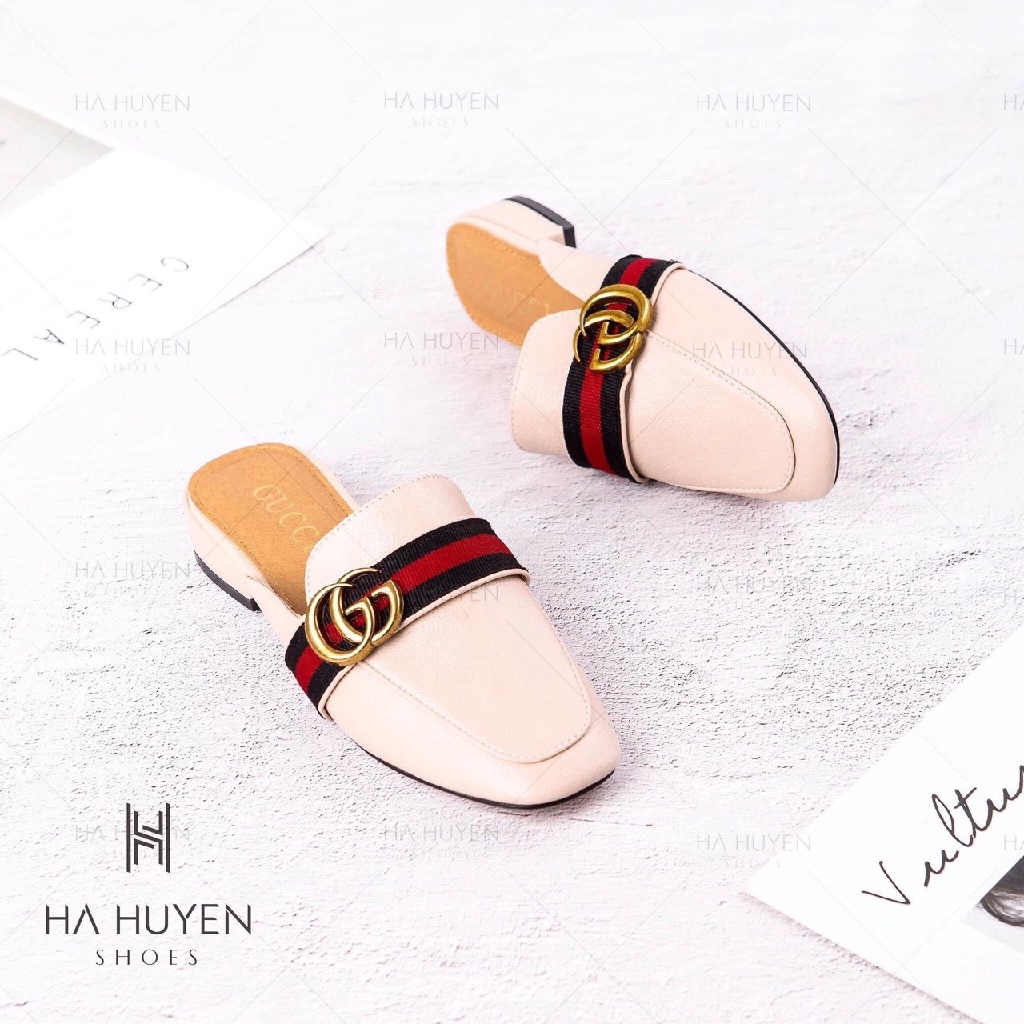 GIày Sục Đai Sọc Đỏ  Chất Da Mềm (Sục kẻ đỏ)