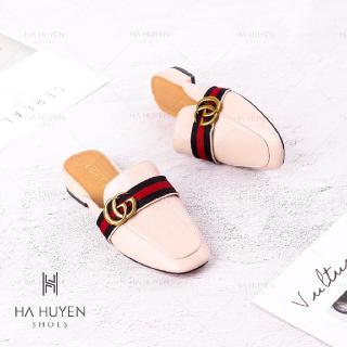 GIày Sục Đai Sọc Đỏ  Chất Da Mềm (Sục kẻ đỏ)