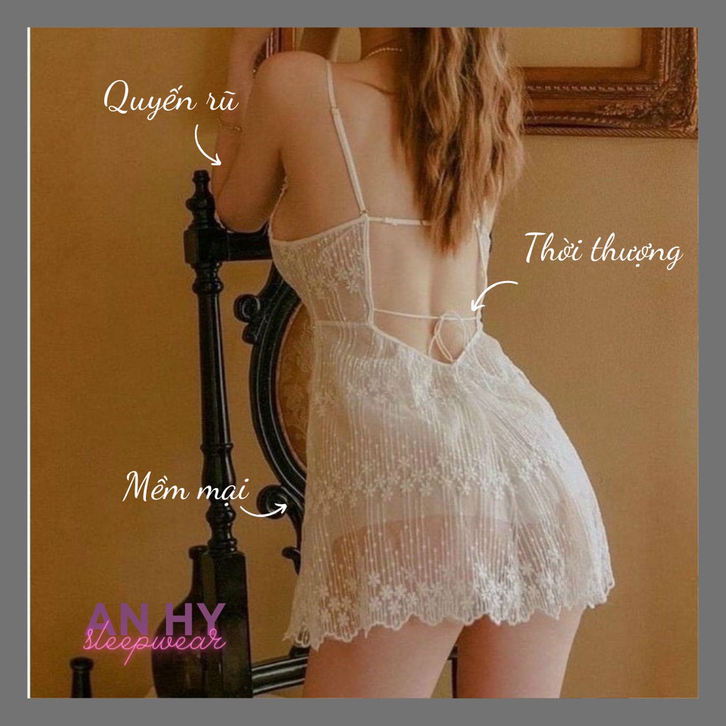 [Hàng cao cấp]Váy ngủ hai dây ren thêu sexy cao cấp Đầm mặc nhà gợi cảm quyến rũ