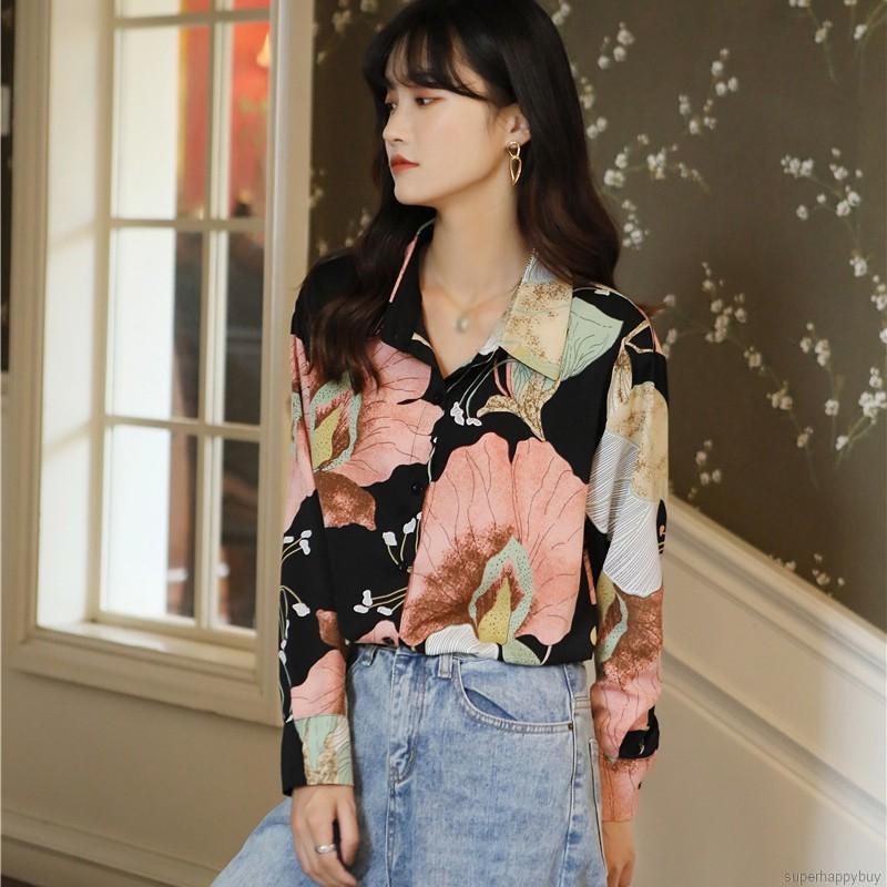 Áo sơ Mi Bằng Vải Voan Tay Dài Hoạ Tiết Hoa Phong Cách Cổ điển Cho Nữ