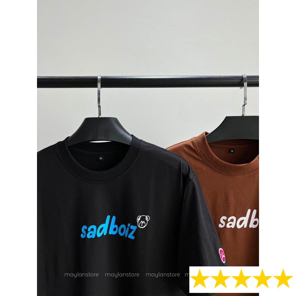 Áo thun mẫu SADBOIZ màu nâu LOGO THÊU form rộng tay lỡ unisex nam nữ FREESHIP