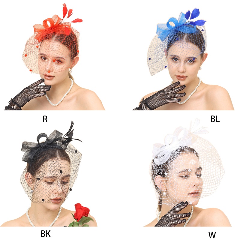 Băng Đô Cài Tóc Phối Lưới Đính Lông Vũ Dành Cho Cô Dâu