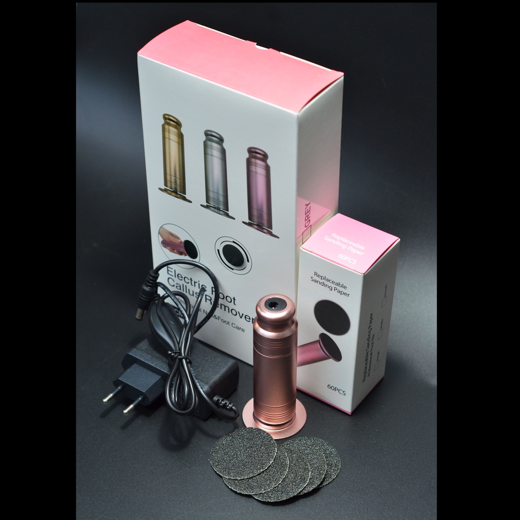 Máy chà gót chân chuyên dụng dành cho spa thẩm mỹ viện hoặc tự dùng tại nhà màu hồng dễ thương kèm theo 60 miếng chà gót