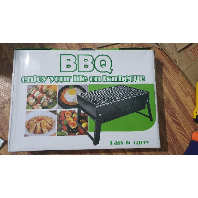 Bếp, lò nướng than hoa hình chữ nhật loại to 43cm×30cm  vỉ nướng inox cao cấp loại BBQ đẹp