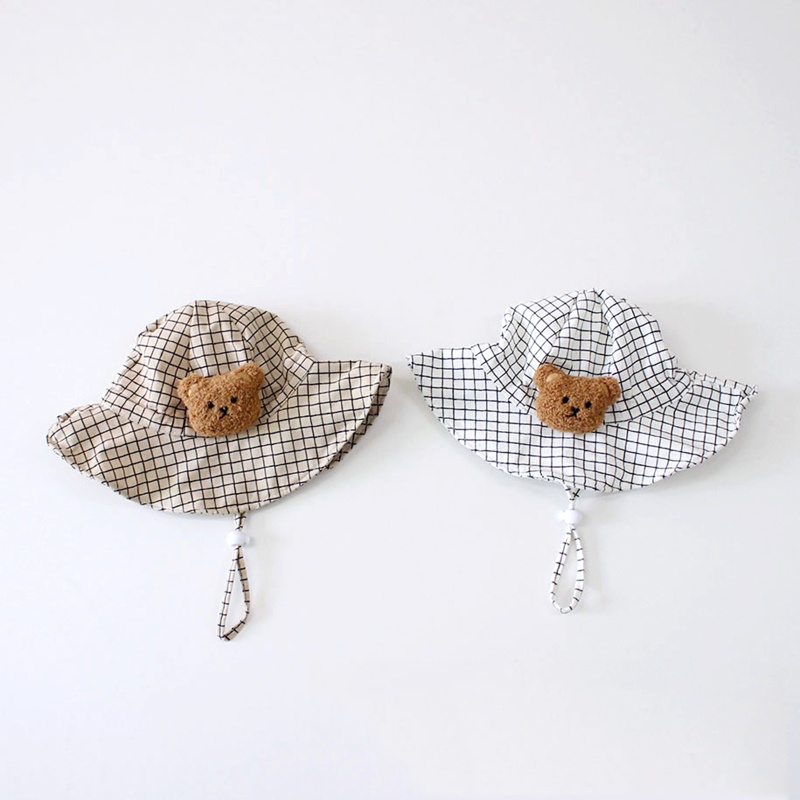 Mũ Cotton Họa Tiết Sọc Caro In Hình Gấu Hoạt Hình Thời Trang Đi Biển Mùa Hè Cho Trẻ Em