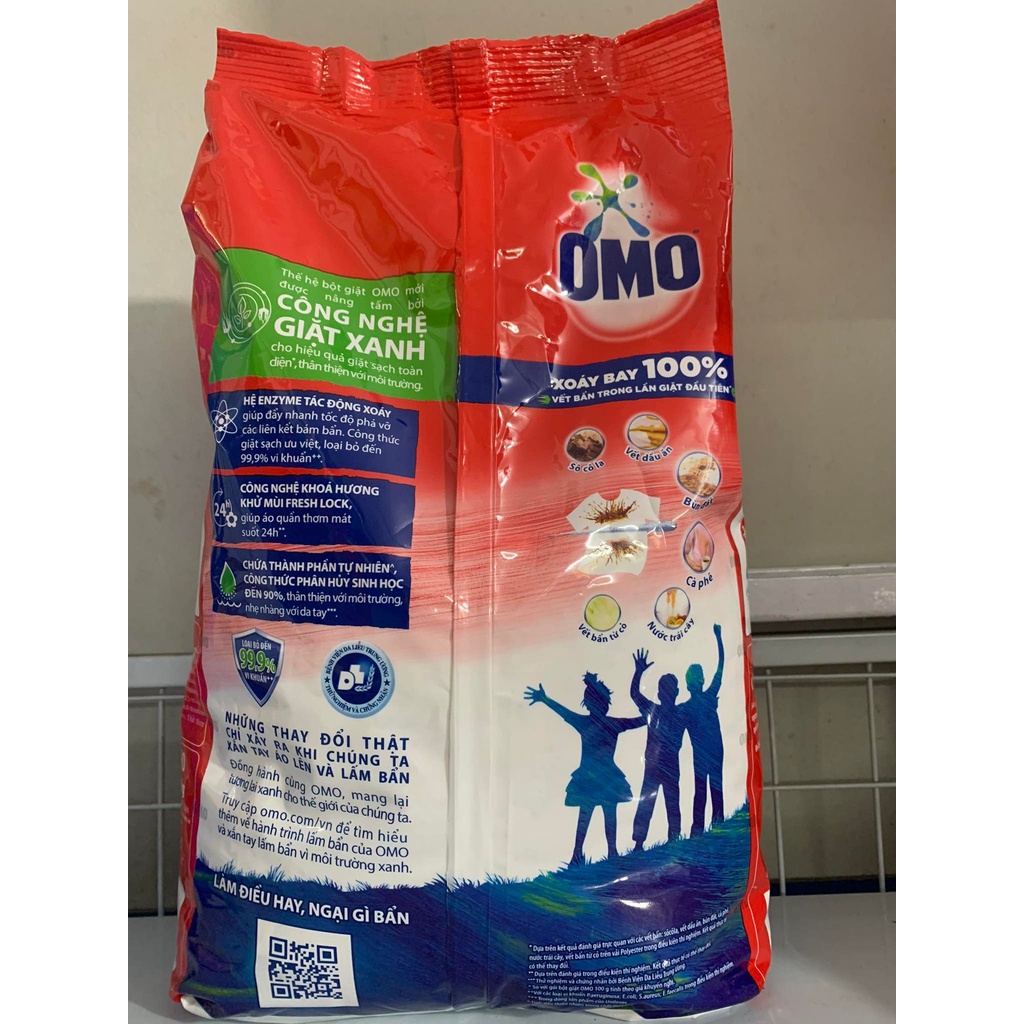 Bột giặt omo đỏ xoáy bay 100% vết bẩn cứng đầu túi 3 kg