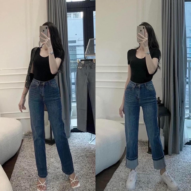 Quần Jeans Suông Culottes Dáng Dài Xuất Chuẩn