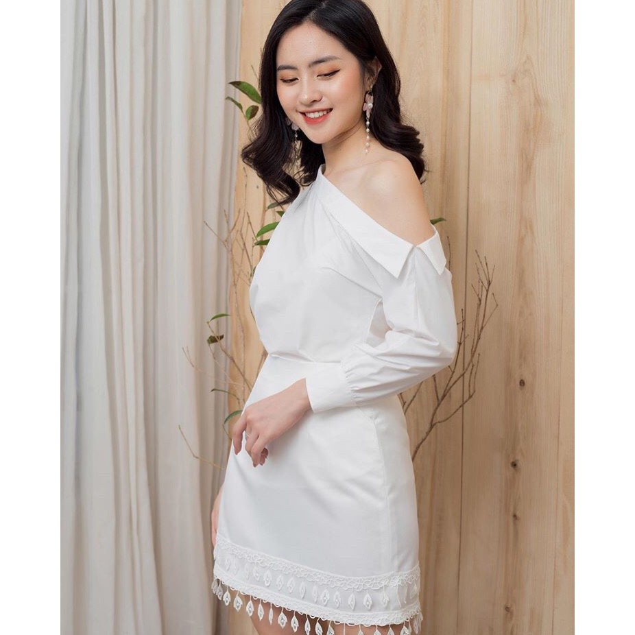 Áo sơ mi trắng lệch vai HMC040 NV cotton