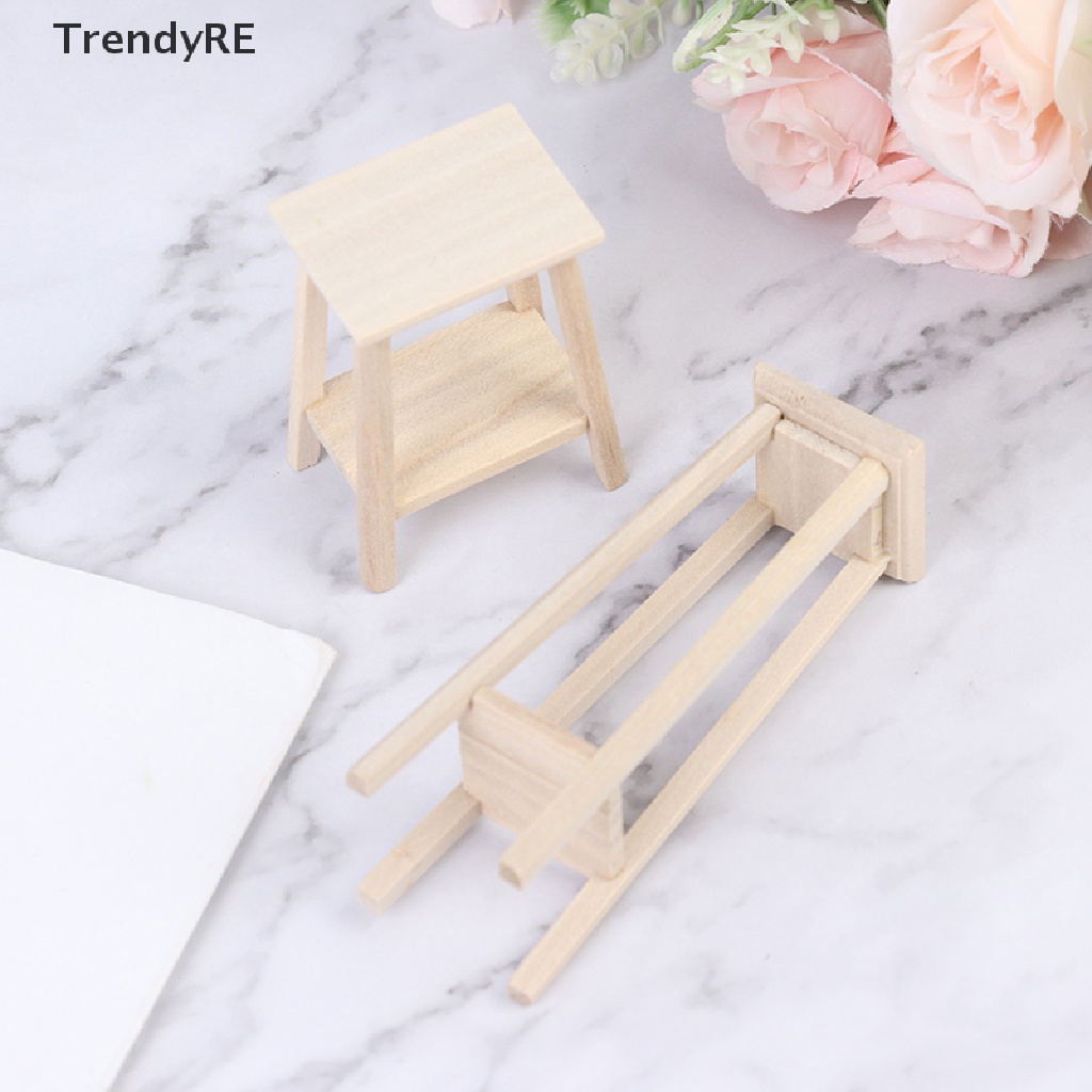 Trendy 1:12 Dollhouse Miniature Wooden Bonsai Stool Chair Model Furniture Accessories RE