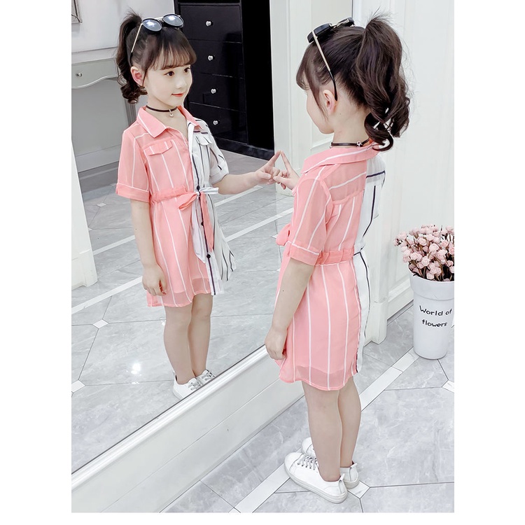 Đầm Chiffon Họa Tiết Kẻ Sọc Thời Trang Xuân Hè Cho Bé Gái