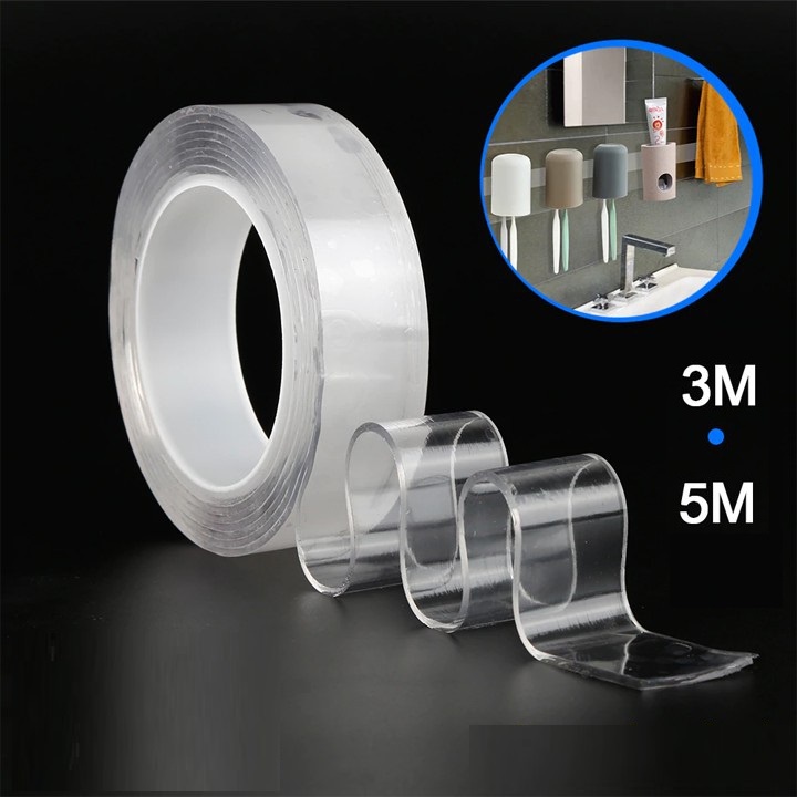 Băng dính 2 mặt đa năng trong suốt dài 3m/5m, dán trên mọi bề mặt, CÓ THỂ TÁI SỬ DỤNG