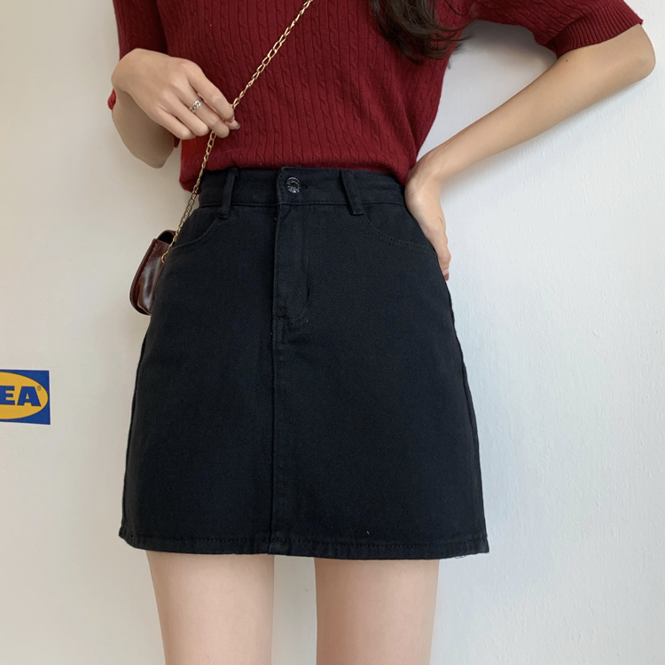 chân váy jean Chữ A Lưng Cao Trơn Màu Xinh Xắn Dành Cho Nữ 22796