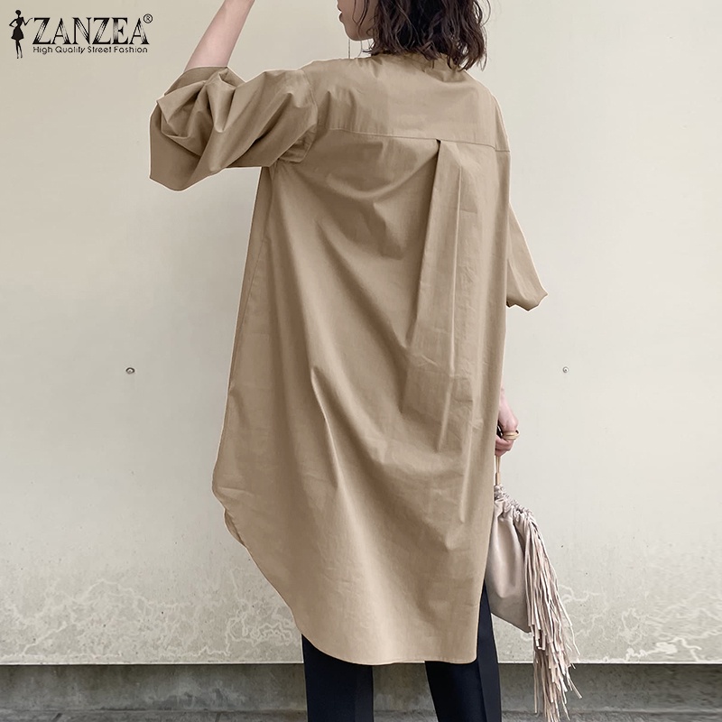 Áo kiểu ZANZEA tay phồng dài cài nút phong cách Hàn Quốc dễ phối đồ thời trang cho nữ