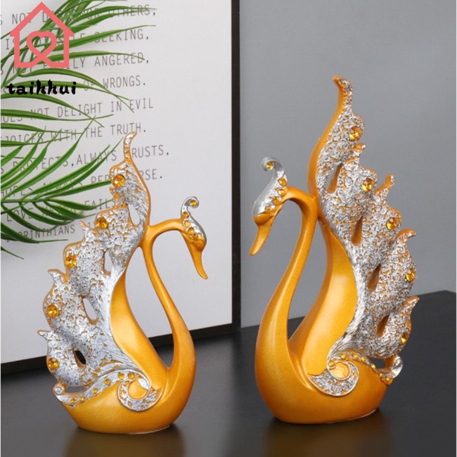 Set 2 Thiên Nga Bằng Nhựa Resin Dùng Trang Trí Phòng Khách/Bàn Làm Việc