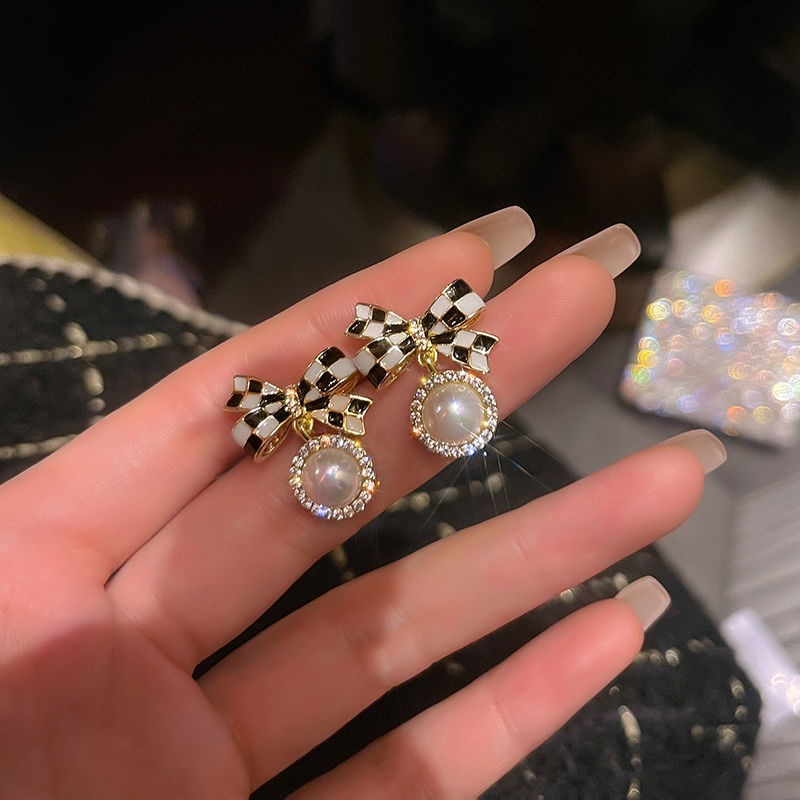 Bông Tai Mạ Bạc 925 Hình Nơ Đính Ngọc Trai Dễ Phối Đồ Thời Trang