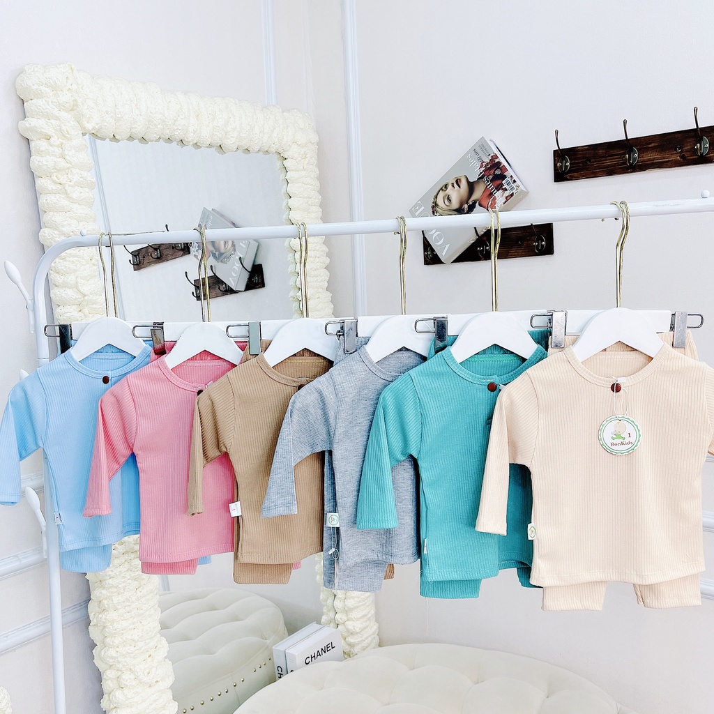 Bộ dài tay thu đông cao cấp cho bé trai bé gái sơ sinh 6-16kg, vải len tăm xuất xịn nhiều màu-BO40