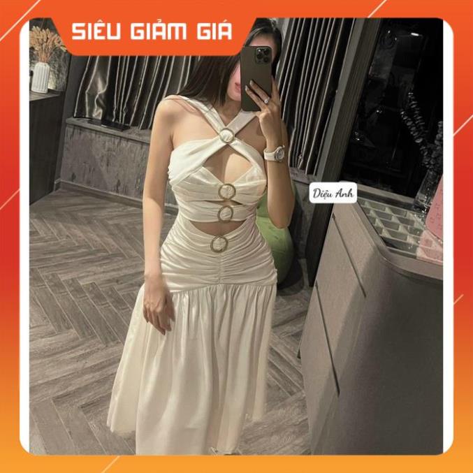 Váy lụa xoè rúm cut out (có ảnh thật)