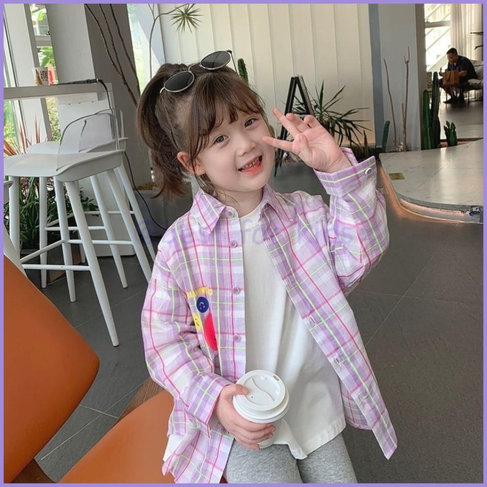 Áo Sơ Mi Cotton Dáng Dài Họa Tiết Kẻ Sọc Thời Trang Mùa Xuân Phong Cách Hàn Quốc Cho Bé Gái