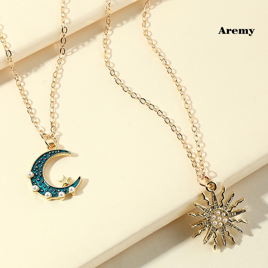 Vòng cổ 2 Lớp Mặt Hình Mặt Trăng Và Mặt Trời Đính Đá