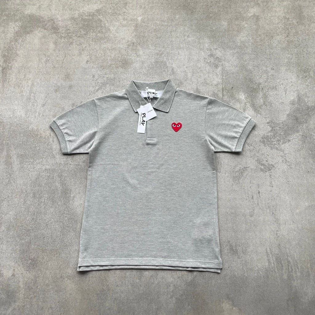 Play CDG Áo Thun POLO Ngắn Tay Thêu Hình Trái Tim Phong Cách Cổ Điển