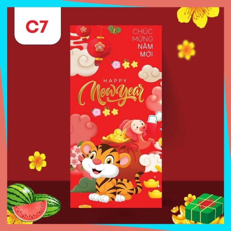 Bao Lì Xì Đẹp Tết 2022 Hoạt Hình Con Cọp Cute Dễ Thương Thần Tài Tiền Đô Độc Lạ Giá Sỉ Rẻ Màu Đỏ Chất Giấy C150 Cứng Cáp